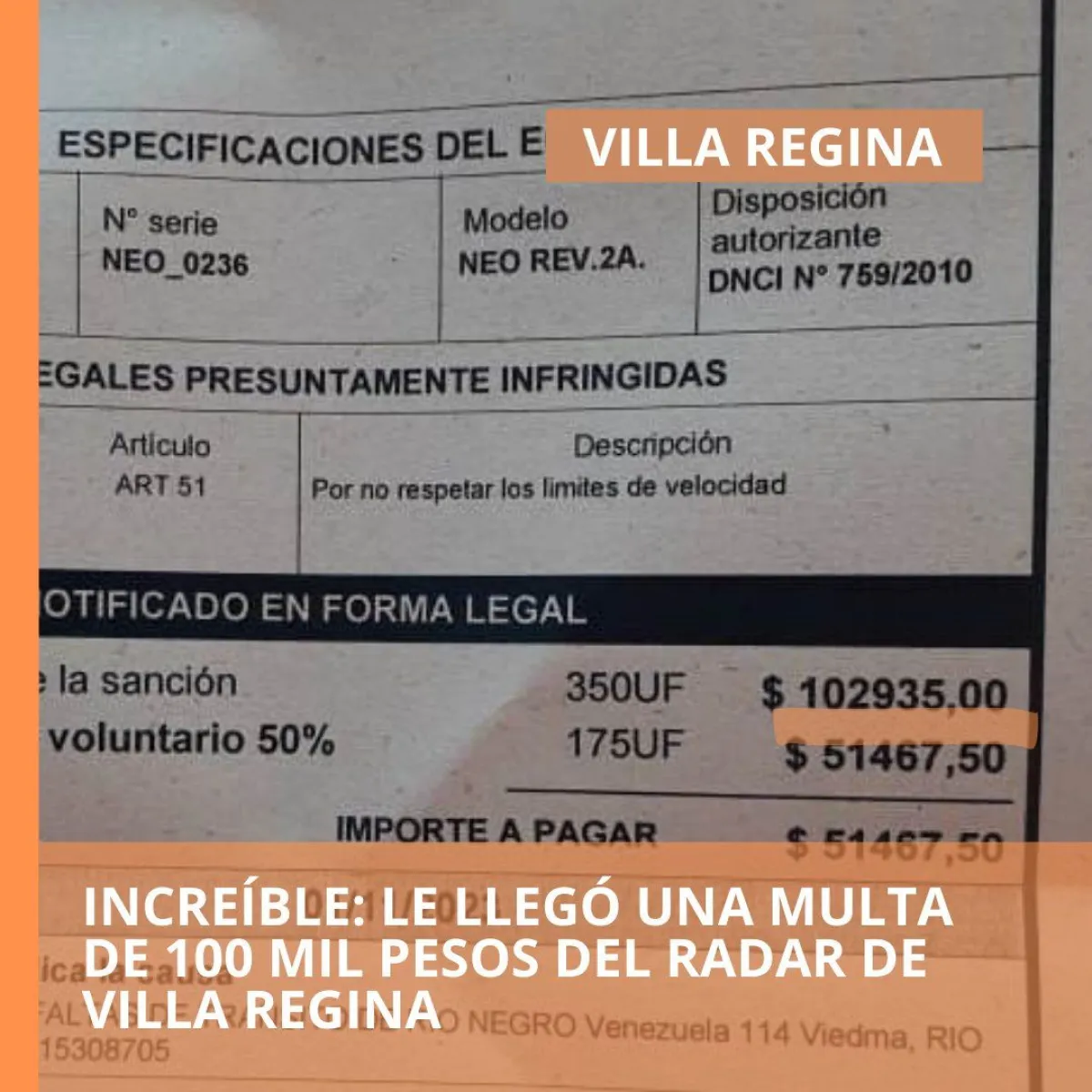 Esta fue la multa que le llegó a la allense