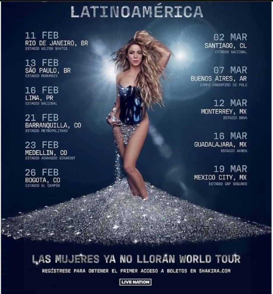 Shakira en Latinoamérica: ciudades y fechas de "Las mujeres ya no lloran World Tour" | NoticiasNQN